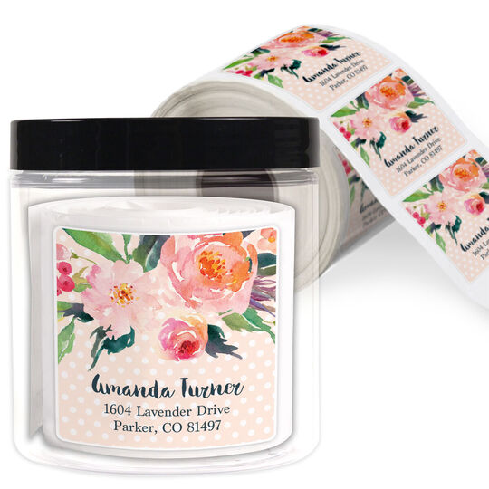 Watercolor Bouquet Square Address Labels in a Jar